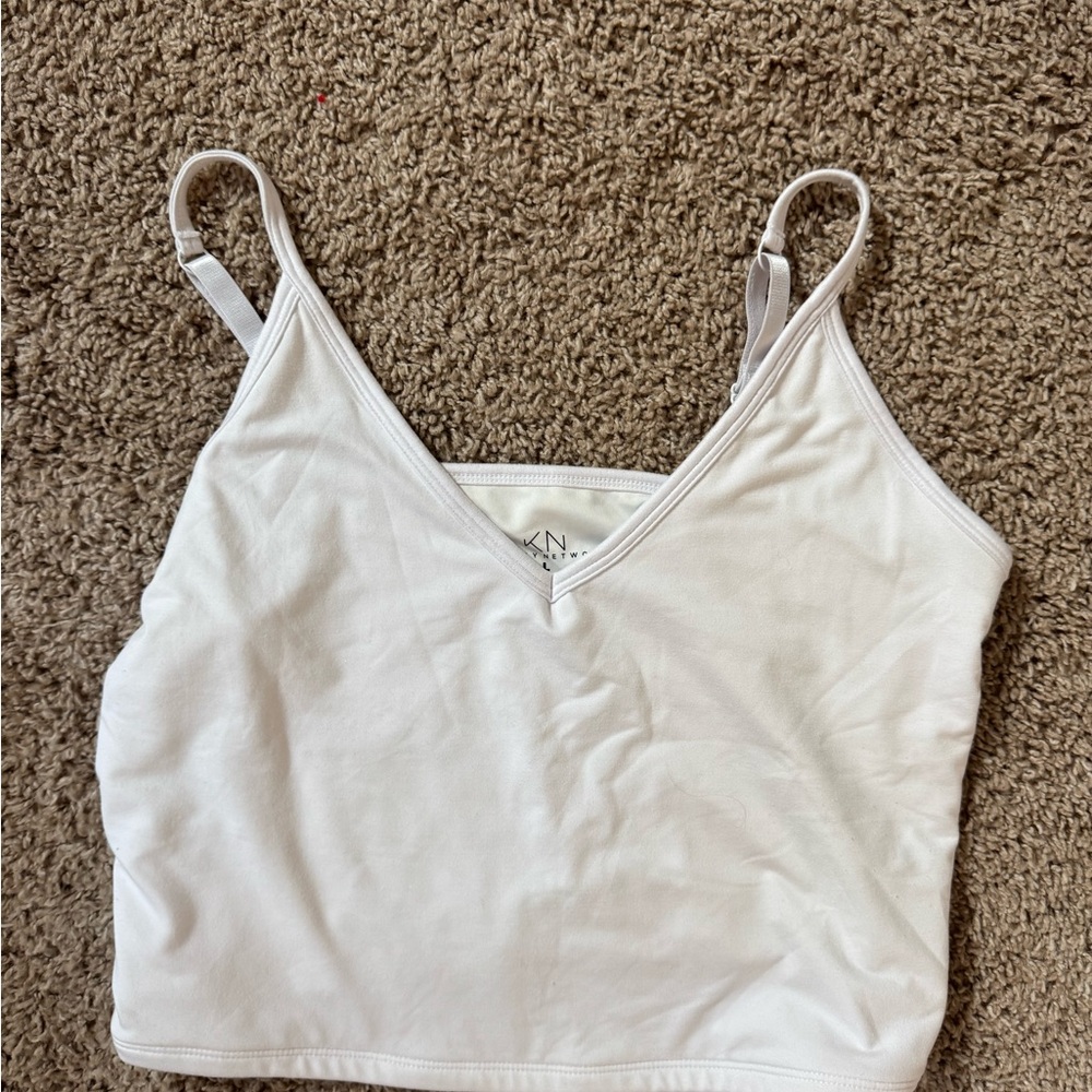 White V-Neck Camisole Top with Built in Bra